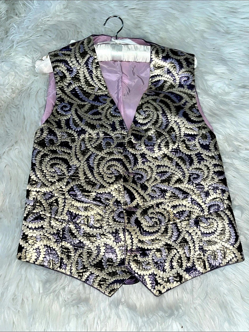 Men’s Paisley Brocade Vest in Shimmery Gold & Purple